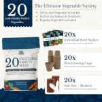 20 Vegetable Seeds Variety Pack - Complete Grow Kit Heirloom Vegetables Indoor Outdoors Vegetable Seeds, Tomatos, Broccoli, Carrots, Lettuce & More - DIY Starter Kit (Seeds Only)