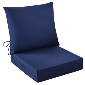 IASEAHK Outdoor Seat Cushion Set, Waterproof & Fade Resistant Patio Chair Cushions, Outdoors Cushion for Patio Furniture, 24 x 24 x 5.75 Inch, Outdoor Couch Cushions with Handle and Ties, Navy Blue