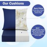 IASEAHK Outdoor Seat Cushion Set, Waterproof & Fade Resistant Patio Chair Cushions, Outdoors Cushion for Patio Furniture, 24 x 24 x 5.75 Inch, Outdoor Couch Cushions with Handle and Ties, Navy Blue