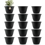 RooTrimmer 15 Pack 11 Inch Plant Pots with Drainage Holes,Black Plastic Flower Pots with Hanging Holes,Durable Planters for Indoor & Outdoor Plants,Nursery Pots