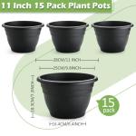 RooTrimmer 15 Pack 11 Inch Plant Pots with Drainage Holes,Black Plastic Flower Pots with Hanging Holes,Durable Planters for Indoor & Outdoor Plants,Nursery Pots
