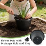 RooTrimmer 15 Pack 11 Inch Plant Pots with Drainage Holes,Black Plastic Flower Pots with Hanging Holes,Durable Planters for Indoor & Outdoor Plants,Nursery Pots