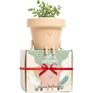 Original Earthlings Sitting Small Plant Pot - 4 Inch Cute Plant Pot - Succulent & Cactus Christmas Planters, Removable Drainage Plug, Cute Decor Plant Gifts for Plant Lovers, Teacher Gifts