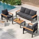 Aoxun Aluminum Outdoor Patio Furniture Set, 5 Seats Outdoor Sectional with Coffee Table, Patio Conversation Sets with Upgraded Armrests and Cushions for Backyard, Garden and Poolside