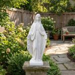 JXNCJXZG Virgin Mary Statue, 31.1'' H Outdoor Statue Garden Decor Mother Mary Statue for Patio Yard Home Hallway Entryway Magnesium Oxide Stone Large Outdoor/Indoor Decor Sculptures Gray White