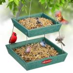Kingsyard 2 Tier Large Platform Bird Feeders for Outdoors Hanging, 5 lbs Capacity Recycled Plastic Flat Mealworm Bird Feeder Tray, Garden Decoration Attracting Cardinal Blue Jay, Green