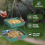 Kingsyard 2 Tier Large Platform Bird Feeders for Outdoors Hanging, 5 lbs Capacity Recycled Plastic Flat Mealworm Bird Feeder Tray, Garden Decoration Attracting Cardinal Blue Jay, Green