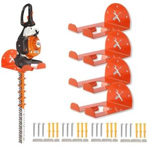 Upgraded Trimmer Rack Wall Mount - 8" Heavy Duty Weed Eater Hanger for Garage Wall Bracket, Garden Power Tool Holder Organizer Hooks for Grass Trimmer, Hedge Trimmer, Leaf Blower and Chainsaw, 4 Pack