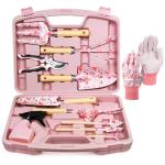 Grenebo 12-Piece Womens Gardening Tools Gift Set, Rust-Proof & Heavy-Duty Garden Tools with Durable Carrying Case, Fashionable & Thoughtful Gardening Gifts for Women&Men (Pink)