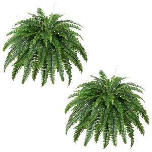 Dkaltm Artificial Boston Fern Bush- Set of 2 Large Artificial Ferns for Outdoors, 45Inch Large Faux Ferns, Suitable for Office & Living Room Decor, 55Branches for Each Bouquet
