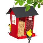 Veehoo Bird Feeders for Outdoors Hanging, 2 in 1 Wild Cardinal Finch Feeder for Thistle Mixed Seeds, Dual Decorative Metal Bird Feeder Weather Resistant for Balcony Garden Outside