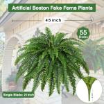 Dkaltm Artificial Boston Fern Bush- Set of 2 Large Artificial Ferns for Outdoors, 45Inch Large Faux Ferns, Suitable for Office & Living Room Decor, 55Branches for Each Bouquet