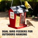 Veehoo Bird Feeders for Outdoors Hanging, 2 in 1 Wild Cardinal Finch Feeder for Thistle Mixed Seeds, Dual Decorative Metal Bird Feeder Weather Resistant for Balcony Garden Outside