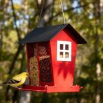 Veehoo Bird Feeders for Outdoors Hanging, 2 in 1 Wild Cardinal Finch Feeder for Thistle Mixed Seeds, Dual Decorative Metal Bird Feeder Weather Resistant for Balcony Garden Outside