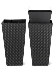 Sziqiqi Tall Planter for Indoor Outdoor: Set of 2 Large 21.6in Metal Taper Plant Pots with Inner Pots - Square Black Flower Pot with Drainage Holes for Outside Front Door Patio Garden Floor