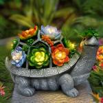 11.1 Inch Large Solar Garden Decor Turtle Statues Lights, Outdoor Figurine Decorations Ornament Lamps for Outside Yard, Lawn, Patio, Porch, Balcony, Unique Birthday Gifts for Mom women Grandma(Gray)