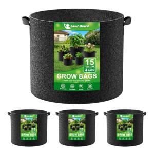 Land Guard 4-Pack Fabric Grow Bags 15 Gallon, Thickened Nonwoven Garden Pots, Growing Bags with Handles, Black