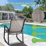 Shintenchi 3 Piece Rocking Bistro Set, Outdoor Furniture with Rocker Chairs and Glass Coffee Table Balcony, Porch Furniture for Small Space, Gray
