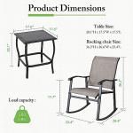 Shintenchi 3 Piece Rocking Bistro Set, Outdoor Furniture with Rocker Chairs and Glass Coffee Table Balcony, Porch Furniture for Small Space, Gray