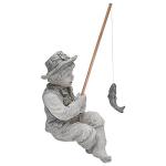Design Toscano Frederic the Little Fisherman of Avignon Boy Fishing Garden Statue, 15 Inch Tall, Cast Stone Resin, Two Tone Stone Finish