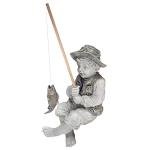 Design Toscano Frederic the Little Fisherman of Avignon Boy Fishing Garden Statue, 15 Inch Tall, Cast Stone Resin, Two Tone Stone Finish