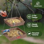 Kingsyard 2 Tier Large Platform Bird Feeders for Outdoors Hanging, 5 lbs Capacity Recycled Plastic Flat Mealworm Bird Feeder Tray, Garden Decoration Attracting Cardinal Blue Jay, Brown