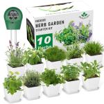 Indoor Herb Garden Kit – 10 Non-GMO Herb Seeds with Soil, Pots & Moisture Meter – Easy Windowsill Gardening Starter Set – Unique Gift for Gardeners, Home Chefs & Families