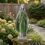 JXNCJXZG Virgin Mary Statue, 31.1'' H Outdoor Statue Garden Decor Mother Mary Statue for Patio Yard Home Hallway Entryway Magnesium Oxide Stone Large Outdoor/Indoor Decor Sculptures Gray Green