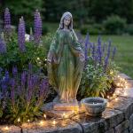 JXNCJXZG Virgin Mary Statue, 31.1'' H Outdoor Statue Garden Decor Mother Mary Statue for Patio Yard Home Hallway Entryway Magnesium Oxide Stone Large Outdoor/Indoor Decor Sculptures Gray Green