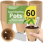Dalzom® 60Pcs 3.1” Peat Pots with 60Pcs Plant Labels, Biodegradable Pots for Seedlings with Drainage Holes, Garden Plant Nursery Pots Seed Starting Trays