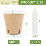 Dalzom® 60Pcs 3.1” Peat Pots with 60Pcs Plant Labels, Biodegradable Pots for Seedlings with Drainage Holes, Garden Plant Nursery Pots Seed Starting Trays