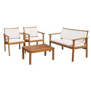 Flamaker 4-Piece Acacia Wood Patio Conversation Set