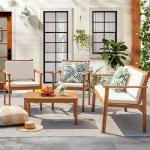 Flamaker 4-Piece Acacia Wood Patio Conversation Set