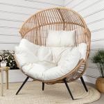 Shintenchi Wicker Egg Chair Outdoor Rattan Patio Chair with Cushion,Oversized Patio Lounge Chairs with Cushion Egg Basket Chair, Egg Seat for Indoor Living Room Bedroom Outside Patio Backyard Balcony