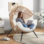 Shintenchi Wicker Egg Chair Outdoor Rattan Patio Chair with Cushion,Oversized Patio Lounge Chairs with Cushion Egg Basket Chair, Egg Seat for Indoor Living Room Bedroom Outside Patio Backyard Balcony