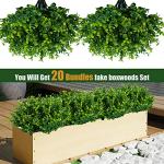 Lnoicy Artificial Greenery Plants Outdoor UV Resistant Fake Plants Boxwood Shrubs Grass,20 Bundles for Farmhouse Home Garden Office Patio Backyard Wedding and Indoor Outdoor Decoration