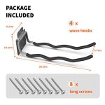 TORACK Garage Hooks Tool Organizer, 4 Pack Heavy Duty Steel 12" Wave Hooks, Wall Mount Garage Storage Utility Hook for Car Tires, Ladder, Chairs, Power Tools, Garden Tools