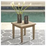 Signature Design by Ashley Gerianne Outdoor Square End Table with Slatting Styling and 5-Step Finishing Process, Eucalyptus Wood Frame, 22" High, Grayish Brown