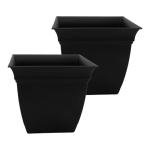 The HC Companies 12 Inch Eclipse Square Planter Pots with Drainage Holes & Attached Saucer, Lightweight UV-Resistant Plastic Indoor Outdoor Planters, 2-Pack Flower Pots for Garden & Home Decor, Black