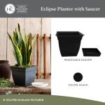 The HC Companies 12 Inch Eclipse Square Planter Pots with Drainage Holes & Attached Saucer, Lightweight UV-Resistant Plastic Indoor Outdoor Planters, 2-Pack Flower Pots for Garden & Home Decor, Black