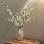 Ammyoo 4Pcs Cherry Blossom Branches Artificial Flowers for Spring Summer Indoor Decoration,Faux Long Stem Artificial Flowers for Wedding Home Office Bedroom Party Table Centerpieces Decor(White)
