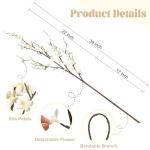 Ammyoo 4Pcs Cherry Blossom Branches Artificial Flowers for Spring Summer Indoor Decoration,Faux Long Stem Artificial Flowers for Wedding Home Office Bedroom Party Table Centerpieces Decor(White)