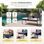 Devoko Patio Conversation Sets Outdoor Loveseat with Built-in Table & Cushions Wicker Patio Furniture Porch Chairs Bench for Lawn, Backyard, Balcony (Beige)