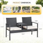 Devoko Patio Conversation Sets Outdoor Loveseat with Built-in Table & Cushions Wicker Patio Furniture Porch Chairs Bench for Lawn, Backyard, Balcony (Beige)