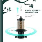 Squirrel Proof Bird Feeder - 360° Feeding Perch Tray for Outdoor Hanging Wild Bird Seeds, Dark Green.