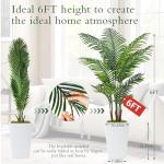 6FT Artificial Palm Tree, Tall Faux Palm Tree Indoor with Fake Plants Tall, Artificial Plants with Lifelike Leaves for Home Office Decor (White)