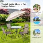 Vongrasig 6 Pieces Folding Patio Dining Set, All Weather Small Metal Outdoor Table and Chairs Set, Patio Furniture Set w/Umbrella, Glass Table & 4 Folding Chairs for Garden, Lawn, Backyard, Brown