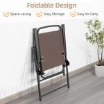 Vongrasig 6 Pieces Folding Patio Dining Set, All Weather Small Metal Outdoor Table and Chairs Set, Patio Furniture Set w/Umbrella, Glass Table & 4 Folding Chairs for Garden, Lawn, Backyard, Brown