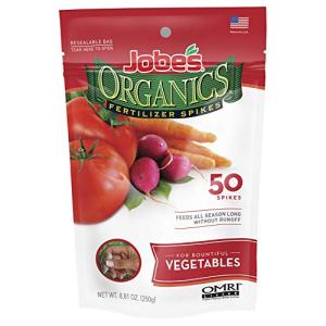 Jobe’s Organics Garden Fertilizer Spikes, Easy Plant Care Fertilizer for Vegetable Gardens and Tomato Plants, 50 Count