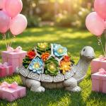 Turtle Solar Garden Statue with Succulent and Lights